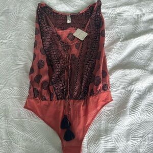 Free People Patterned Bodysuit Sz Small